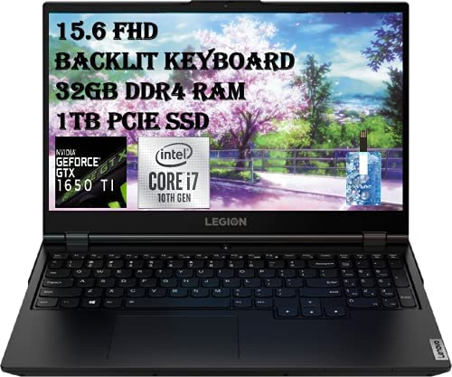 Lenovo Legion 5 15.6″ FHD Gaming Laptop, Intel Core i7-10750H, 32GB DDR4 RAM, 1TB SSD, GeForce GTX 1650Ti Backlit Keyboard USB-C, HDMI, Windows 10 with E.S Holiday32GB USB Card
