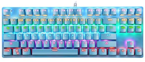 Letar Mechanical Gaming Keyboard RGB LED Rainbow Backlit Wired Keyboard, 87 Keys, Blue.