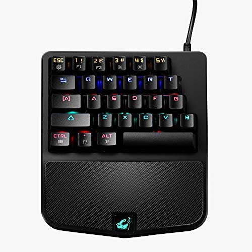 LexonElec One-Handed Mechanical Gaming Keyboard, 28 Keys Blue Switches, Professional Gaming Keypad with 9 Kinds Rainbow LED Backlit (Rainbow)