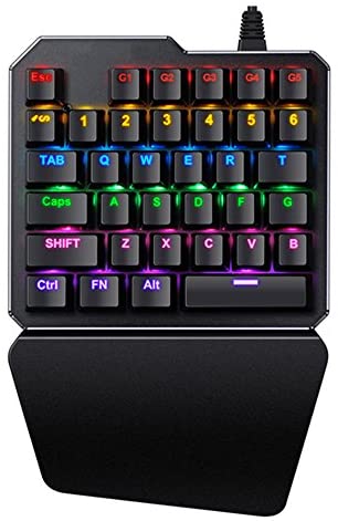 LexonElec Wired Gaming Keyboard 28/38 Keys Rainbow/Monochrome Backlit USB Ergonomic Pro Gamer Single-Hand Control Keypad for PC Laptop Computer (Black & 7 Colors Mix Light)