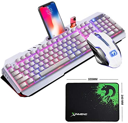 LexonElec@ Technology Keyboard Mouse Combo Gamer Wired 15 LED Backlit Metal Pro Gaming Keyboard + 3200DPI 6 Buttons Mouse + Mouse Pad for Laptop PC (White & Mixed Backlit)