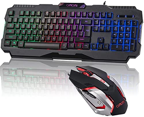 Light Up Keyboard and Mouse Combo, CHONCHOW Ergonomic Design Gaming Keyboard and Mouse Combo 104 Keys RGB Gaming Keyboard Black Adjustable 3200 DPI RGB Mouse Compatible Windows Mac PC PS3 PS4 Xbox One