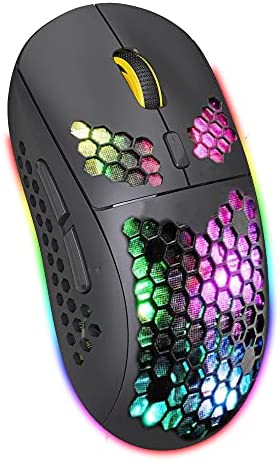 Lightweight Bluetooth Mouse, Honeycomb Rechargeable Bluetooth Wireless Gaming Mouse with USB Receiver & Type C Charge Port for Mac Laptop PC (Black)