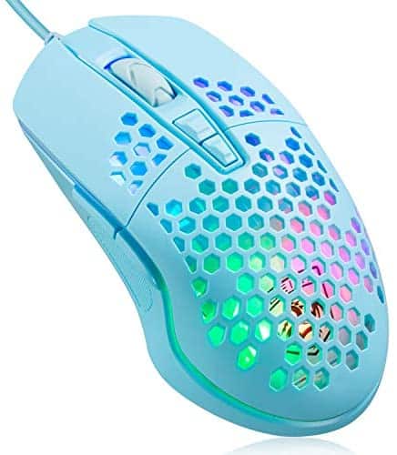 Lightweight Gaming Mouse, Wired USB PC Gaming Mice with Ultralight Honeycomb Shell, RGB Chroma LED Light, 6400 DPI Adjustable, Pixart 3325, Programmable 7 Buttons Mouse for Windows 7/8/10/XP