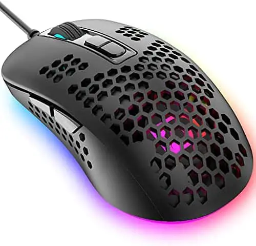 Lightweight Gaming Mouse Wired,USB Optical Computer Mice with RGB Backlit,4 Adjustable DPI Up to 2400,Ergonomic Gamer Laptop PC Mouse with Honeycomb Shell for Windows 7/8/10/XP Vista Linux -Black