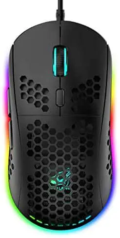 Lightweight Gaming Mouse with Ergonomic Honeycomb Shell 6 RGB Backlight Mode 7 Button Programmable Driver Adjustable 6400 DPI Optical Sensor Wired Ultraweave USB Cable for PC MAC Computer Gamer(Black)