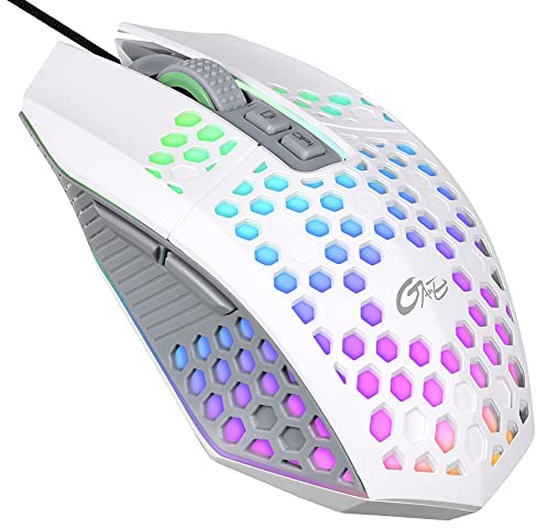 Lightweight Wired Gaming Mouse, 8000 DPI RGB Lighting Mice with Honeycomb Shell, Ergonomic Computer Mouse with 7 Buttons, One-Click Desktop, High Precision Sensor for PC, Mac, Laptop (White)