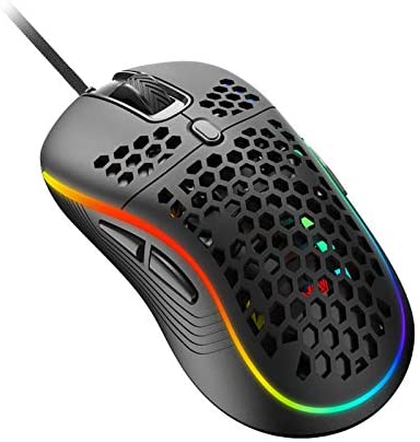 Linkidea Gaming Mouse with Lightweight Honeycomb Shell, Ultralight Ultra-Weave Cable Gaming Mice, Pixart RGB Backlit 800 4800 DPI Optical Sensor and 6 Buttons, Fit Left & Right Hand (71g/2.5oz)