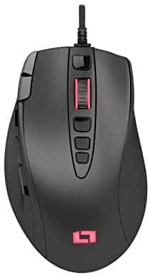 Lioncast LM15 Gaming Mouse with 13 Programmable Buttons (RGB LED Illumination, PAW3327 Optical Sensor, 6,200 DPI) Ergonomic Design & Palm Grip with Weight System for FPS, RTS and MOBAs