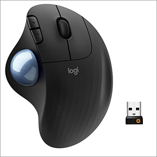 Logitech Ergo M575 New Version Wireless Trackball Mouse, Easy Thumb Control, Precision and Smooth Tracking, Ergonomic Comfort Design, Windows/Mac, Bluetooth, USB – Graphite Extra Battery Bundle