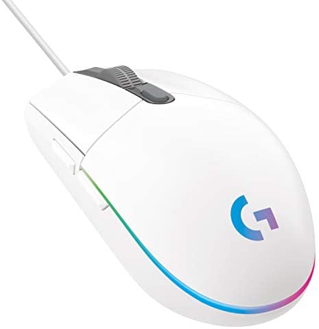 Logitech G G203 Wired Gaming Mouse, 8,000 DPI, Rainbow Optical Effect LIGHTSYNC RGB, 6 Programmable Buttons, On-Board Memory, Screen Mapping, PC/Mac Computer and Laptop Compatible – White”