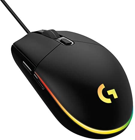 Logitech G203 Wired Gaming Mouse, 8,000 DPI, Rainbow Optical Effect LIGHTSYNC RGB, 6 Programmable Buttons, On-Board Memory, Screen Mapping, PC/Mac Computer and Laptop Compatible – Black