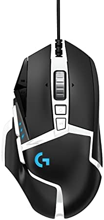 Logitech G502 Hero High Performance Gaming Mouse Special Edition, Hero 16K Sensor, 16 000 DPI, RGB, Adjustable Weights, 11 Programmable Buttons, On-Board Memory, PC/Mac – Black/White
