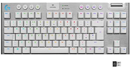 Logitech G915 TKL White Tactile Tenkeyless Lightspeed Wireless RGB Mechanical Gaming Keyboard, Low Profile Switch Options, LIGHTSYNC RGB, Advanced Wireless and Bluetooth Support (Renewed)