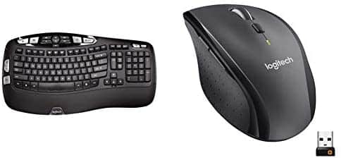 Logitech K350 Wireless Wave Keyboard – Black & M705 Marathon Wireless Mouse – Long 3 Year Battery Life, Ergonomic Sculpted Right-Hand Shape, Dark Gray