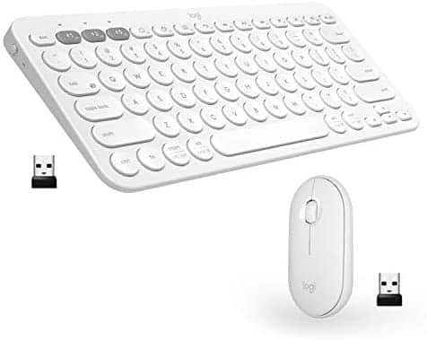 Logitech K380 + M350 Wireless Keyboard and Mouse Combo – Slim Portable Design, Quiet clicks, Long Battery Life, Bluetooth connectivity, Multi Device with Easy-Switch for Mac, Chrome OS, Windows-White
