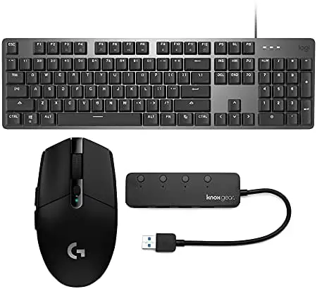Logitech K845 Illuminated Keyboard (Blue Switches) with Logitech G305 Gaming Mouse and Knox Gear 4 Port USB Hub Bundle (3 Items)