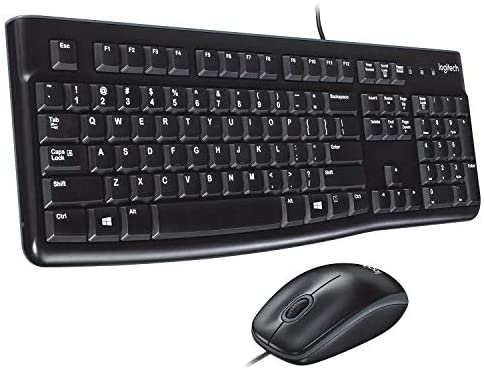Logitech MK120 Wired Keyboard and Mouse for Windows, Optical Wired Mouse, USB Plug-and-Play, Full-Size, PC / Laptop – Black