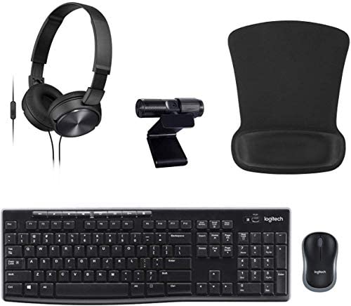 Logitech MK270 Wireless Keyboard and Mouse Video Conferencing Bundle with Foldable Headset with Microphone, Gel Mouse Pad, PW313 Full HD 1080p Live Streamer Webcam for Skype | Teams | YouTube | Zoom