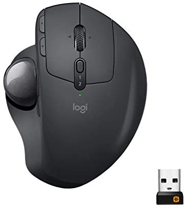 Logitech MX Ergo Wireless Trackball Mouse Adjustable Ergonomic Design, Control and Move Text/Images/Files Between 2 Windows and Apple Mac Computers (Bluetooth or USB), Rechargeable, Graphite – Black