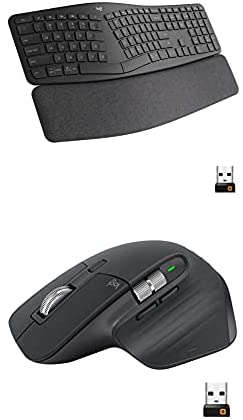 Logitech MX Master 3 Advanced Wireless Mouse – Graphite & Ergo K860 Wireless Ergonomic Keyboard with Wrist Rest – Split Keyboard Layout for Windows/Mac, Bluetooth or USB Connectivity