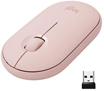 Logitech Pebble M350 Wireless Mouse with Bluetooth or USB – Silent, Slim Computer Mouse with Quiet Click for iPad, Laptop, Notebook, PC and Mac – Pink Rose