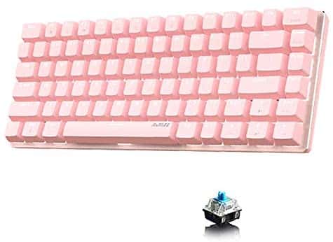 Lomi-luskr AK33 Wired Mechanical Keyboard, 82-Keys Compact Mechanical Gaming Keyboard with Anti-ghosting Keys, Small and Portable (Blue Switch/White Backlight, Pink)
