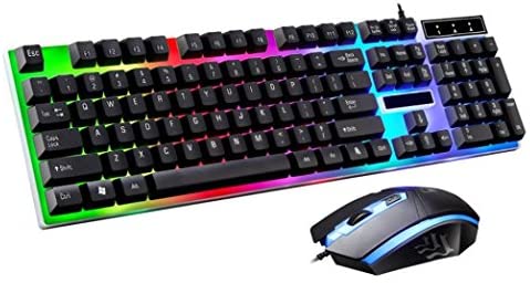Lookatool LED Rainbow Color Backlight Adjustable Gaming Game USB Wired Keyboard Mouse Set (Black)