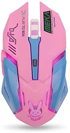 Lovely Gaming Mouse,Rechargeable 2.4Ghz Wireless Mice with USB Receiver,7 Colors Backlit,Silent Buttons for MacBook,Computer PC,Laptop (600Mah Lithium Battery) (D.VA) -Pink