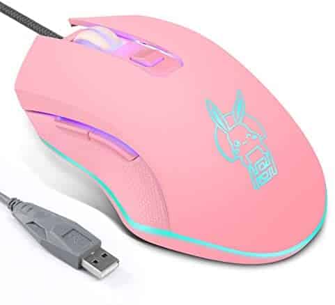 Lovely Wired USB Computer Mouse,7 Colors Backlit,Silent Buttons,2400 DPI for Girls,Students-Matte Pink