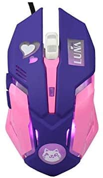 Lovely Wired USB Computer Mouse,7 Colors Backlit,Silent Buttons,3200 DPI,for MacBook,Computer PC,Laptop (Luna CAT) (Purple)