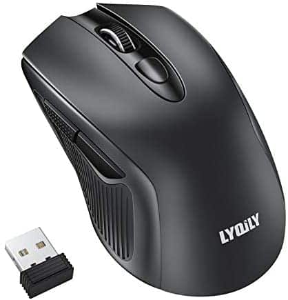 Lyqily 2.4G Wireless Mice Portable Optical PC Laptop Computer Mouse with Nano Receiver, 15 Months Battery Life, Super Energy Saving, 5 Adjustable DPI Mice, 6 Buttons for Windows macOS Linux, Black