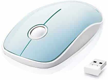 M42 Silent Plus 2.4GHz Wireless Mouse, 95% Less Click Noise Ergonomic Right/Left Hand Shape 1600 DPI 3 Button Power Saving for Office Gaming Computer Laptop, Windows MacOS – (Light Blue & White)