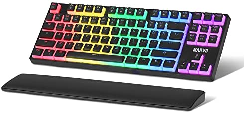 MARVO KG946 87 Keys Mechanical Gaming RGB Keyboard with Pudding Translucent Double Shot PBT Keycaps, Leather Wrist Rest, NKRO, Compatible with Windows, Mac and Linux
