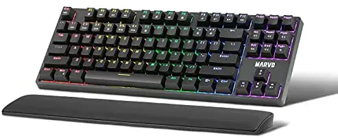 MARVO KG947 87 Keys Mechanical Gaming RGB Keyboard with Leather Wrist Rest, NKRO, Compatible with Windows, Mac and Linux (Blue Swtich)