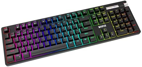 MARVO KG948 Full Size Mechanical Programmable Gaming RGB Keyboard with Multimedia Control, Double Shot Keycaps, NKRO, Compatible with Windows, Mac and Linux, Blue Switch