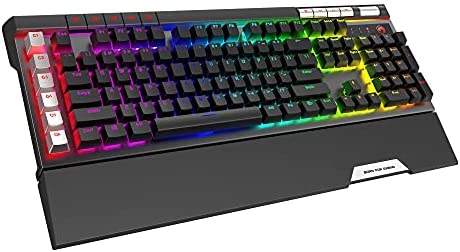 MARVO KG965G RGB Mechanical Gaming Keyboard, 119 Keys Including 10 Macro Keys, Media Control, with Wrist Rest, Blue Switch