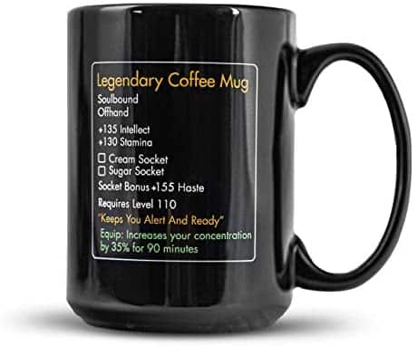 MMO Mug – Legendary Coffee Mug Level 110 – Large Ceramic Black Coffee Mug 15oz – Gaming, Gamer Cup