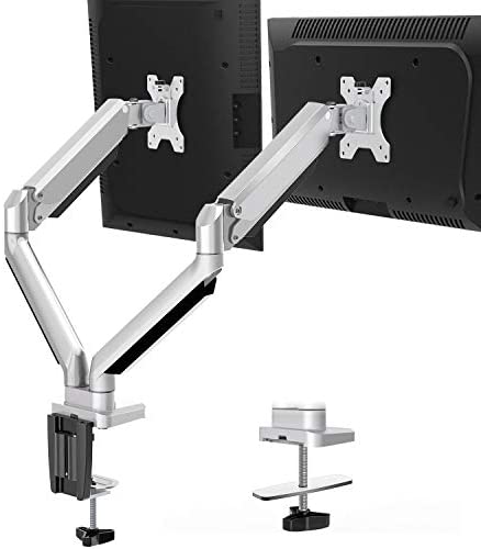 MOUNTUP Dual Monitor Desk Mount, Die-Cast Aluminum Fully Adjustable Double Monitor Arm with Gas Spring, Computer Monitor Stand Fits 2 Screen 17 to 32 inch – Each Arm Holds up to 17.6LBS, MU0024