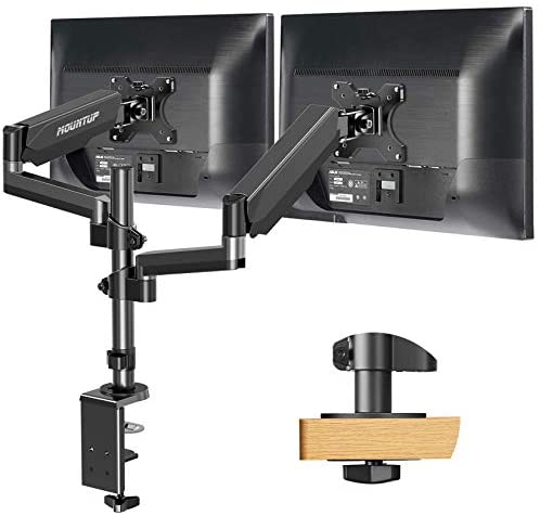 MOUNTUP Dual Monitor Mount, Height Adjustable Gas Spring Monitor Arm Desk Mount for 2 Computer Screens up to 32 Inch, Double Monitor Stand Each Holds 2.2-17.6 lbs, Fits VESA 75x75mm & 100x100mm MU0026