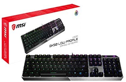 MSI Gaming Gear Backlit RGB LED Kailh Low Profile Mechanical Switches Anti Ghosting 104 Keys Brushed Aluminum Gaming Keyboard (Vigor GK50 Low Profile US)