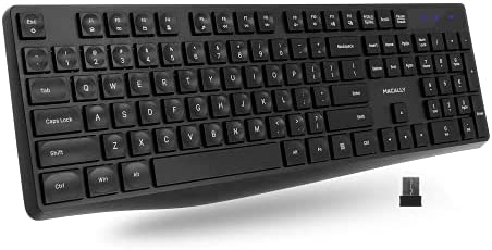 Macally 2.4G USB Wireless Keyboard for Laptop or Computer – Full Size Keyboard with Numeric Keypad & 13 Shortcut Keys – for Windows Devices with USB Port – Simple & Easy to Use PC Keyboard Wireless