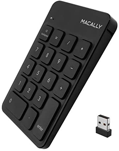 Macally 2.4G Wireless Number Pad for Laptop, Apple Mac iMac MacBook Pro/Air, Windows PC, or Desktop Computer, 10 Key Numeric Keypad with USB Receiver & Rechargeable 18 Key Slim – Black