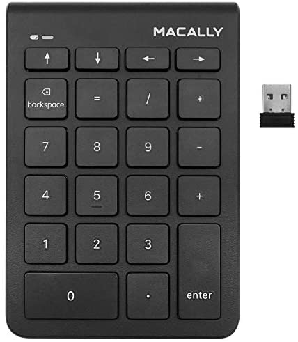 Macally 2.4G Wireless Numeric Keypad Keyboard for Laptop, Apple Mac iMac MacBook Pro/Air, Windows PC, or Desktop Computer with USB Receiver 22 Key Slim Number Pad Numerical Numpad – Black