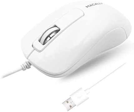 Macally 3-Button Optical USB Wired Computer Mouse with 5-Foot Cord, Compatible with PCs, Apple Macs, Desktops, Laptops (ICEMOUSE3), White