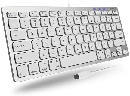 Macally Compact Wired Keyboard for Mac and Windows – 78 Scissor Switch Keys with 13 Shortcut Keys – Small USB Keyboard That Saves Space and Looks Great – Plug and Play Wired Mac Keyboard – Aluminum