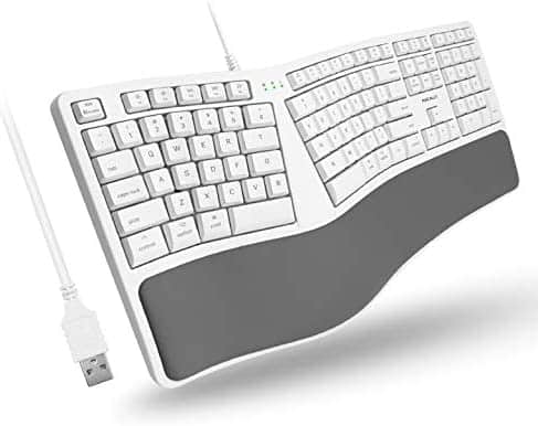 Macally Mac Wired Keyboard with Wrist Rest – Natural and Comfortable Typing – Split Ergonomic Keyboard for Mac with 110 Keys, 21 OSX Shortcuts, and 5ft USB Cable – USB Apple Keyboard Ergonomic Design