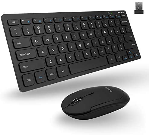 Macally Small Wireless Keyboard and Mouse Combo – an Essential Work Duo – 2.4G Compact Wireless Keyboard Mouse for PC – 78 Key Cordless Mouse and Keyboard Combo with Mini Body and Quiet Click