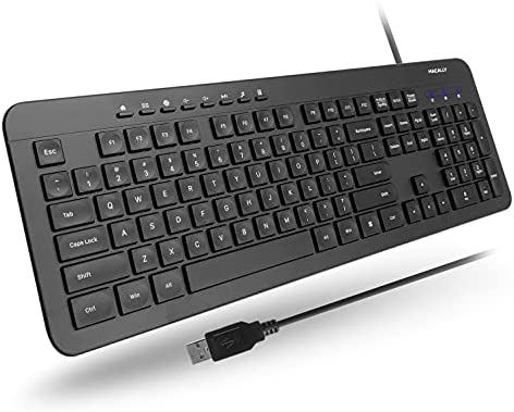 Macally USB Wired Keyboard for Laptop and Desktop – A Simple Computer Keyboard and Easy to Use USB Keyboard Wired with 5ft Cable, 112 Slim Keys, and Numeric Keypad – Plug and Play for Windows PC