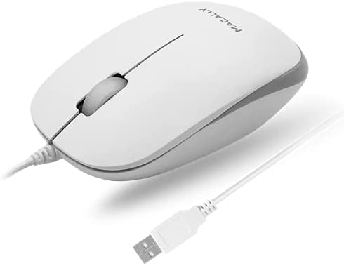 Macally USB Wired Mouse for Mac and Windows – Simple 3 Button, Scroll Wheel Layout with 5ft Cord – Simple Plug and Play Computer Mouse Wired – White